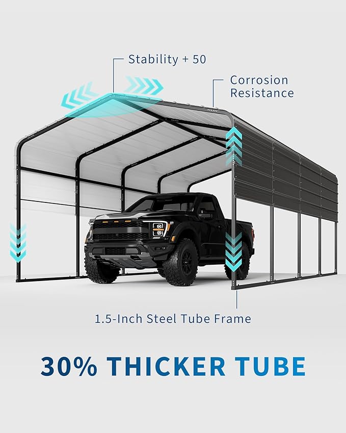 Metal Carport, Outdoor Car Port Canopy with Reinforced Base and Galvanized Steel Roof, Heavy Duty Garage Car Shelter Shade for SUV, Truck, Boats, 13x20 FT