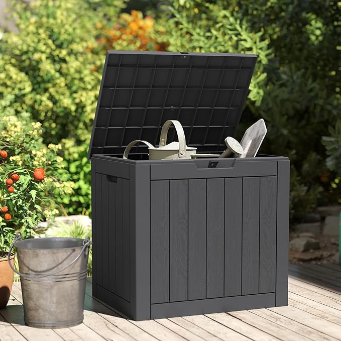 Deck Box with 31 Gallon Capacity, Weatherproof Resin Lockable Outdoor Storage for Secure Package Deliveries and Indoor Storage in Garden or Patio(Black)