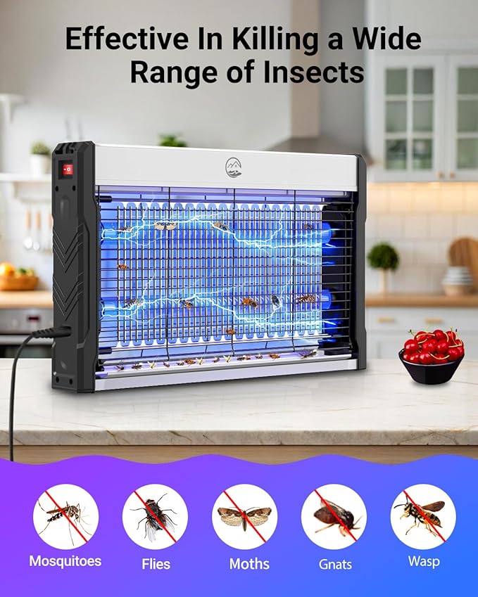 Electric Bug Zapper, 3000V High-Voltage Indoor Fly Killer, Powerful Electric Mosquito Zapper for Fly, Mosquito, Fruit, Moth, Gnat, Trap with Removable Washable Tray for Home Patio Backyard