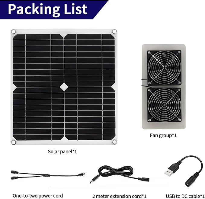 25W Solar Powered Fan for Chicken Coop, Plug Play, Solar Exhaust Fan for Shed, Greenhouse, Dog House, Kennel, Attic, Barn, Waterproof Ventilation with Strong Airflow, Easy Connector