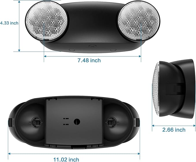 Spectsun 12 Pack Black Emergency Light with Battery Backup - Round 2 Heads UL Certified Wall Mount Exit Sign - 120/277V Indoor Emergency Exit Light Fixture