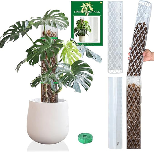 Sisher Monstera Moss Pole 4pcs Plastic Moss Pole for Climbing Plants Work with Sphagnum Moss 16 Inch D Shaped Poles Sturdy Plant Support Stakes Plant for Indoo Plants, White