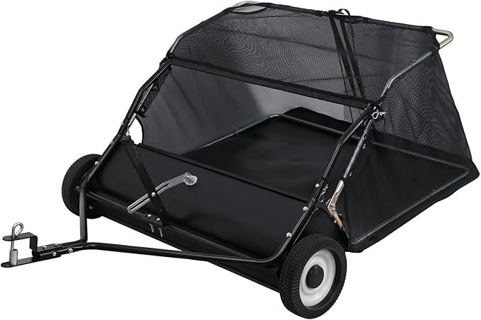 44" Tow-Behind Lawn Sweeper, 25 cu.ft Hopper Bag Capacity; Leaf & Grass Catcher, with Adjustable Sweeping Height, Dumping Rope Design for Picking Up Debris and Grass