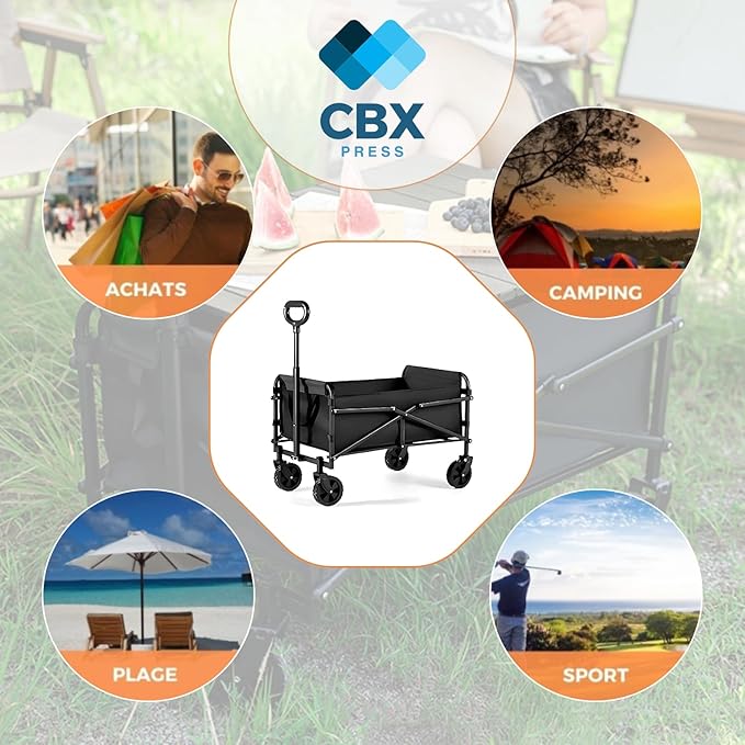 Heavy-Duty Collapsible Cart with Wheels – 220 lbs Capacity, Foldable Utility Cart for Camping, Beach, Sports, Garden & Grocery Use