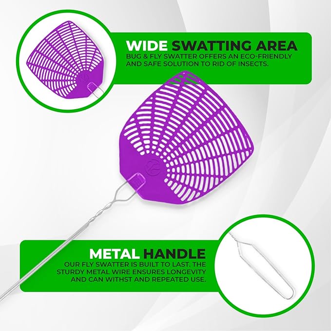 Supreme Bug & Fly Swatter 6-Pack – Braided Metal Handle 6 Pack Fly Swatters, Multi Pack Colors, – for Indoor/Outdoor – Flyswatter (21 inch- Set of 6)