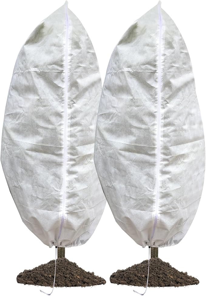2 Packs Plant Covers Freeze Protection, 47"W X 70"H Large Frost Blankets 2.47oz/yd² with Zipper Drawstring, Reusable Frost Cloth Winter Tree Covers Shrub Jackets for Outdoor Plants Fruit Tree Potted