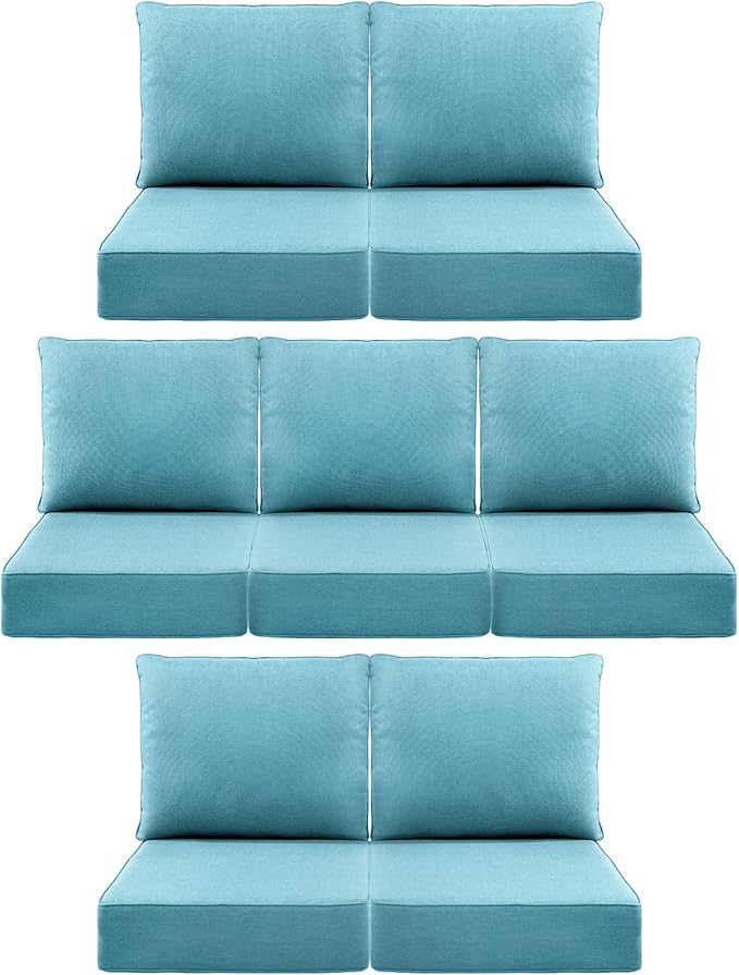 Luxury 6" Outdoor Cushions for Patio Furniture, 24x24x6 Thick Seat Cushion Set of 7, Fade Resistant Couch Chair Replacement Cushions High Density Deep Wicker Chair Cushion w/Removable Cover, Teal