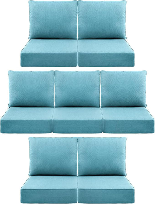 Luxury 6" Outdoor Cushions for Patio Furniture, 24x24x6 Thick Seat Cushion Set of 7, Fade Resistant Couch Chair Replacement Cushions High Density Deep Wicker Chair Cushion w/Removable Cover, Teal