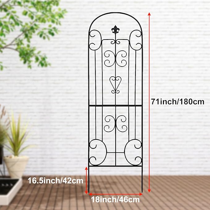 Black Metal Garden Trellis - 70"X18" Decorative Flower Trellis with Powder Coating for Climbing Plants, Rose, Vegetable Support (4, Pattern-C)