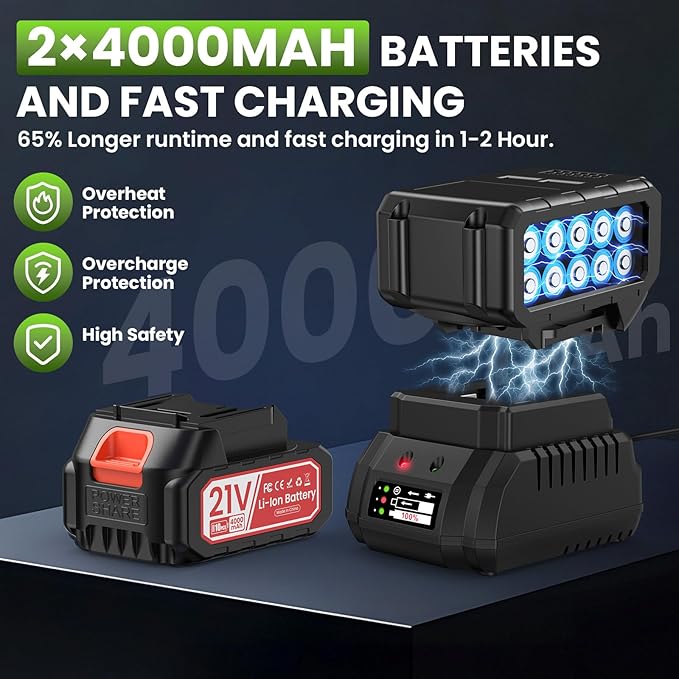 Leaf Blower, Electric Cordless Leaf Blower with 8000mAh(2 x 4.0AH) Batteries and Charger, 6 Speed Mode, Lightweight Leaf Blowers for Blowing Leaves, Lawn Care, Patio Cleaning and Dust