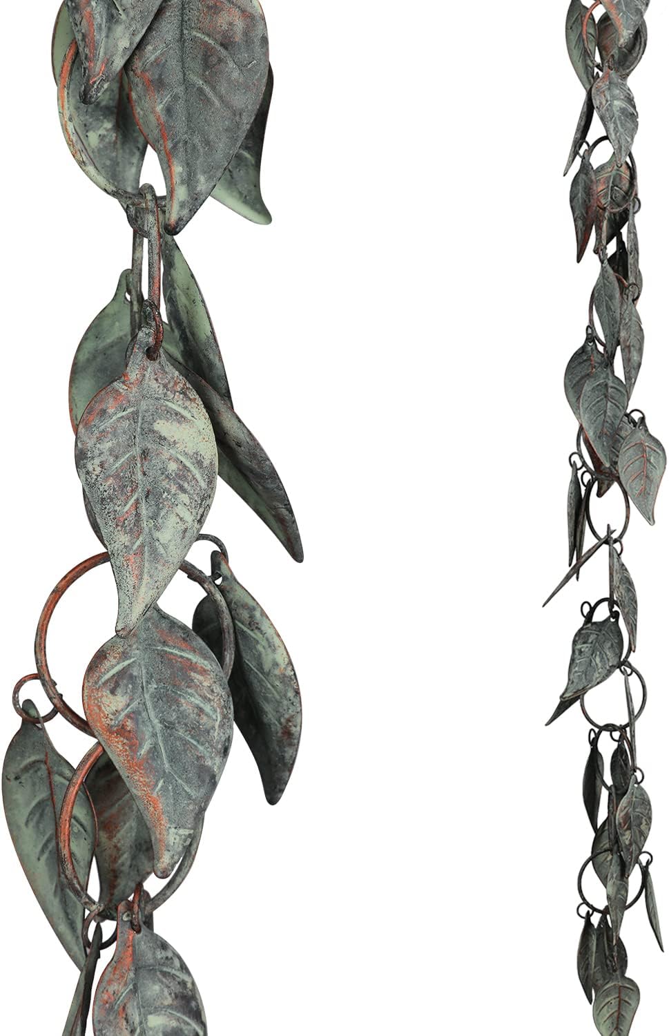 8.5 FT Rain Chain, Rain Chains for Gutters, Metal Rain Chain Downspouts, Circle with Leaves Rain Gutter Chains, Metal Rain Catcher for Outside, Decorative Your House and Garden, Verdigris