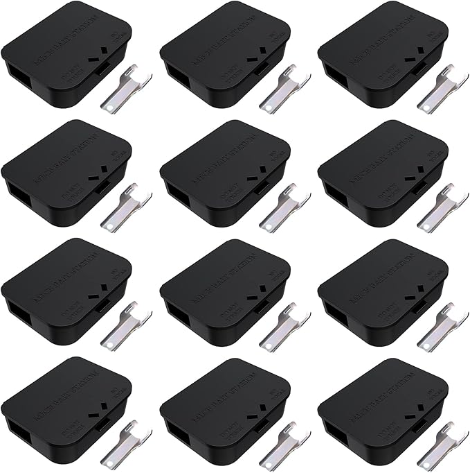 Mouse Stations with Keys 12 Pack, Keyless Design and Key Required Mouse Stations, Mice Stations, Keeps Children and Pets Safe Indoor & Outdoor, Black
