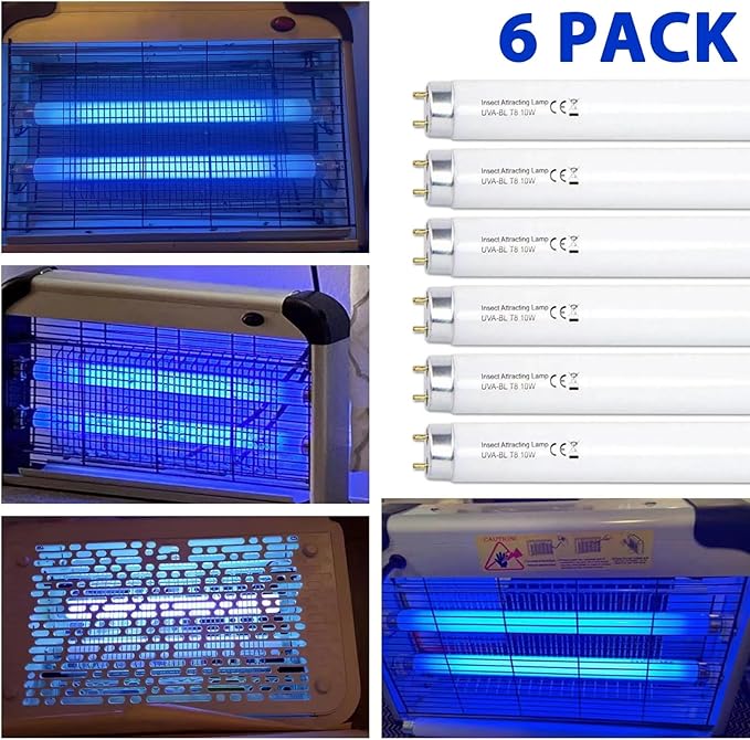 6 Pack T8F10W BL 10W Replacement Bulbs T8 10 Watts Fluorescent Tube for 20W Device 13 Inch 365-nm Black Light