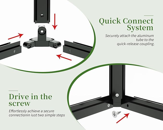 Jocisland 14x9.5x9 FT Outdoor Aluminum Greenhouse with Quick Connect Fittings, 6 FT Height Double Doors with Hook, Polycarbonate Walk-in Greenhouse for Backyard, Black