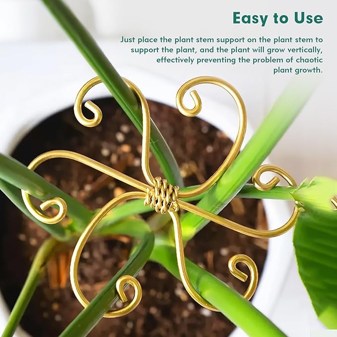 Kerros Monstera Plant Support 5 Pack, Plant Stem Support Metal Plant Stabilizer for Indoor Plants Stem Stabilizer Growth Accessories, Gold