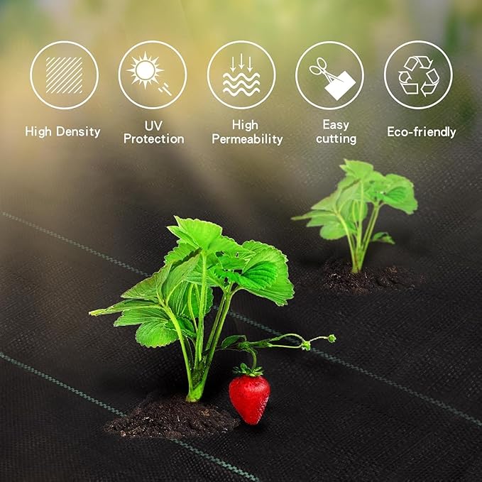 32 Garden Stakes + 4ftx100ft Weed Barrier Landscape Fabric Heavy Duty, Weed Gardening Ground Cover Mat, Weed Control Garden Cloth, Woven Geotextile Fabric for Underlayment Commercial Driveway Fabric