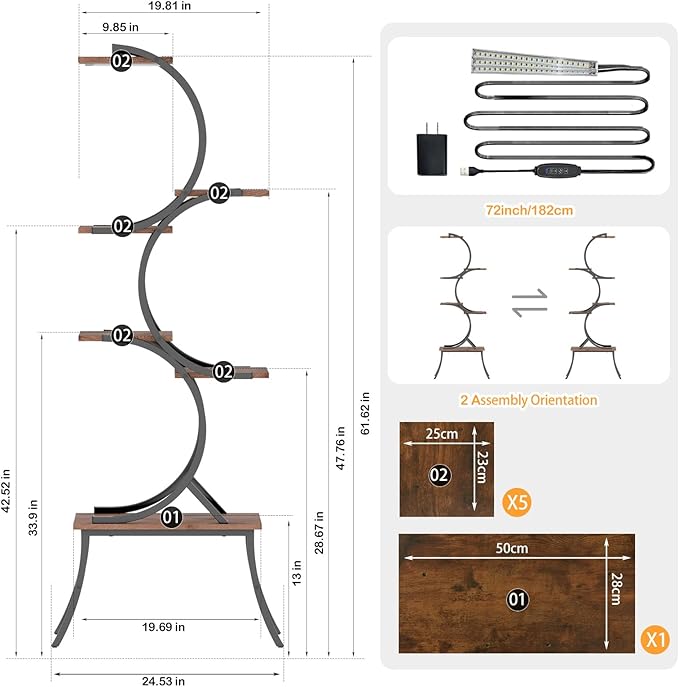 Plant Stand Indoor with Grow Lights - 63'' Tall Plant Stand Corner Plant Stands 6 Tiered Large Flower Holder Display Rack for Living Room Bedroom Office Home Decor