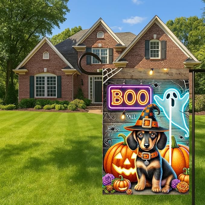 Halloween Pumpkin Puppy Dog Winter Garden Flag 12x18 Inch Double Sided Fall Flag