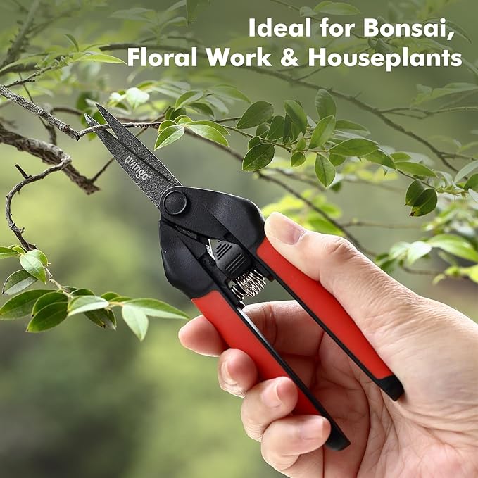 LIVINGO Sharp Garden Pruning Shears - 2 Pack 6.5” Spring Loaded Handles, Non-Stick Teflon Coated Stainless Steel Blades Scissors for Trimming Plant, Flower