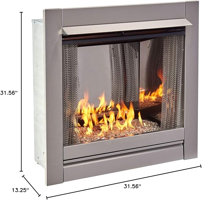Duluth Forge Ventless Stainless Outdoor Gas Fireplace Insert with Reflective Crystal Glass Media - 24,000 BTU, Manual Control - Model# DF450SS-G