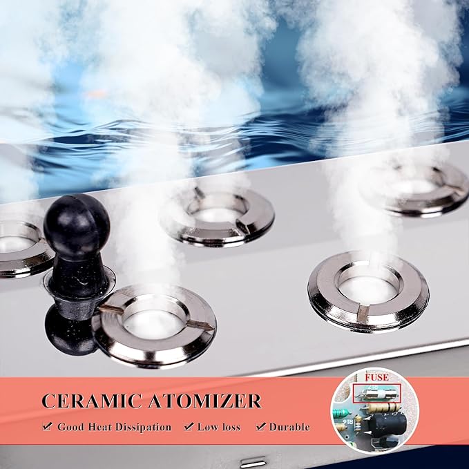 Ultrasonic Mist Maker Fogger 10Head Ultrasonic Fogger Humidifier for Halloween Atmosphere, Landscape, Plant Mushroom Vegetable Humidification, Pond Mister with Float, 400W Power Supply