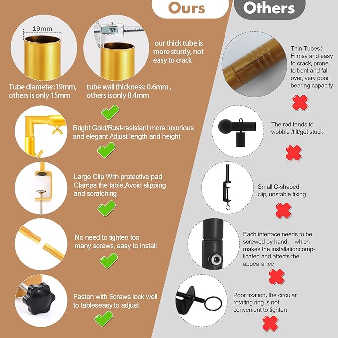 Over The Table Rod Stand with Clamps Adjustable 31-110 in Length 31-64 in Height Gold Table Balloon Arch Hanging Stand with Storage Bag for Halloween Christmas Wedding Birthday Party Decoration