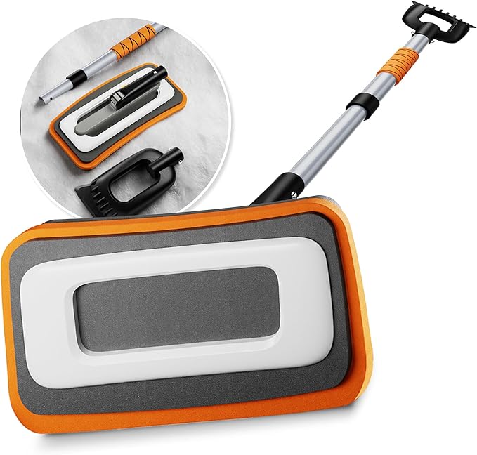 helloleiboo 39.8" 3-in-1 Snow Brush for Car Snow Broom Extendable Snow Brush and Ice Scraper 12-Inch Pivoting Foam Head Snow Scraper for Christmas Car Truck SUV (Orange)
