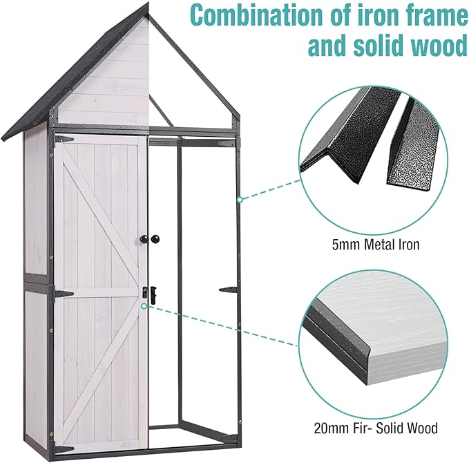 Sheds Outdoor Storage,Garden Shed with Metal Frame Structure and Adjustable Shelves,Large Capacity Storage Tool Cabinet Box for Backyard Garden Patio Lawn (Off White)