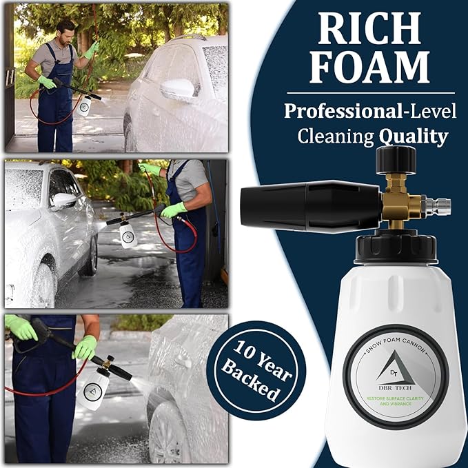 Foam Cannon for Pressure Washer, 1.1mm Orifice, 1000-4000 PSI, 1/4 Inch Quick Connector, Wide Neck and Adjustable Spray, Heavy Duty Car Snow Foam Blaster for Superior Foaming & Deep Clean, Black