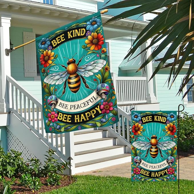 American Flag-BEE Flags Bee Kind Peaceful Bee Happy MLN2815F, 3x5 ft. Flag-USA Premium Polyester-Decorative Indoor Outdoor