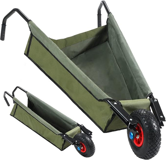 BBTO Folding Wheelbarrow Collapsible Foldable Yard Cart 88lbs Lightweight Gardening Heavy Duty Oxford Cloth Lawn for Adult, Grass, Soil, Brick, Leaf, Garden Supplies, 10" Pneumatic Tire