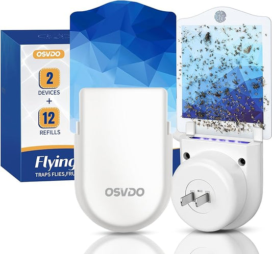 Flying Insect Trap Indoor, Effective Fruit Fly Traps, Plug-in Fly Trap Indoor, Gnat Traps for House, Moth Traps 400 Sq Ft Protection (2 Devices + 12 Refills)