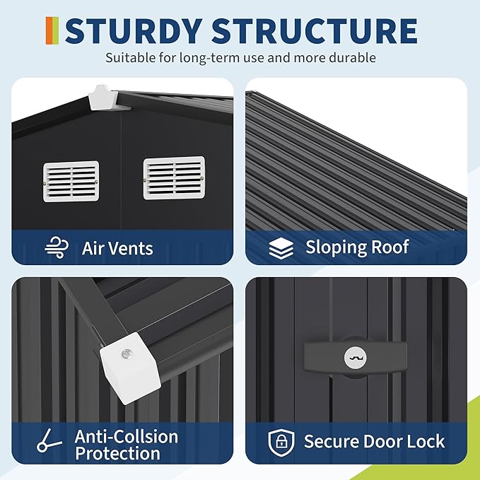 8x10 FT Metal Storage Sheds Outdoor with Floor, Metal ToolShed with Lockable Door, Metals Yard Sheds Metals Garden Shed Kit, MetalUtility Sheds Buildings with Air Vent for Backyard Garden Patio Lawn