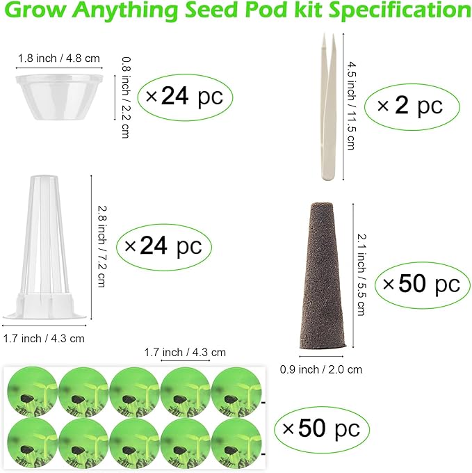 150P Grow Sponges for Hydroponics, Windspeed Grow Anything Seed Pod kit Include 50 Grow Sponges, 24 Grow Baskets, 24 Grow Domes, 50 Pod Labels, 2 Tweezers