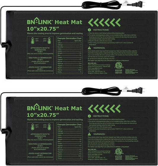 BN-LINK Seedling Heat Mat Warm Hydroponic Heating Pad Waterproof 10" x 20.75" - 2 Pack for Seed Starting Greenhouse and Germination