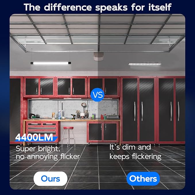 hykolity 10 Pack 4FT Linkable LED Shop Light, Utility Shop Light Fixture, 4400lm, 42W [250W Equivalent], 5000K Daylight Shop Lights for Garage, Hanging or Surface Mount, with Power Cord, ETL, Black