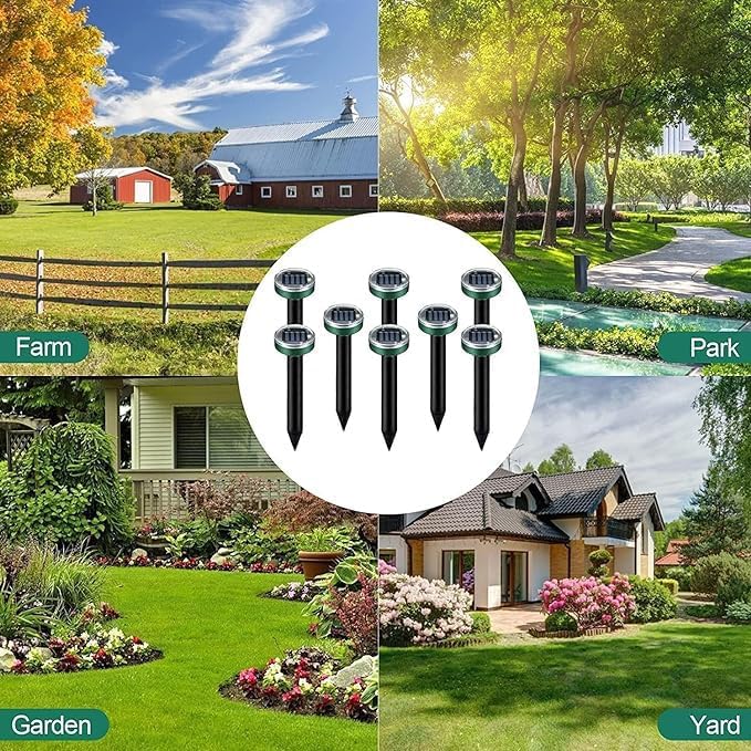 Ultrasonic Mole Repellent Solar Powered Gopher Repellent, Vole Repellent Mole Repellent for Lawn Garden Yard Waterproof Get Rid of Moles Voles Gophers Rats Rodents (8)