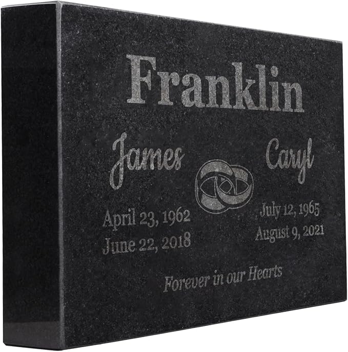 PlaqueMaker Black Granite Memorial Headstone for Two Lost Loved - Great for Your Garden, Tree Dedication, or in a Cemetery. Includes Your Text and Select Clipart (12 x 8 x 2)