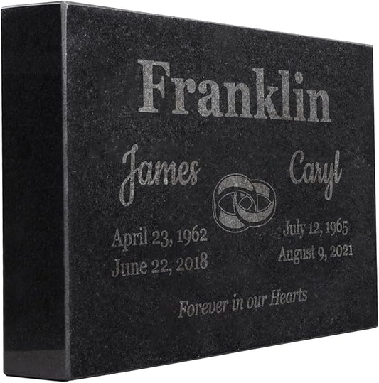 PlaqueMaker Black Granite Memorial Headstone for Two Lost Loved - Great for Your Garden, Tree Dedication, or in a Cemetery. Includes Your Text and Select Clipart (12 x 8 x 2)
