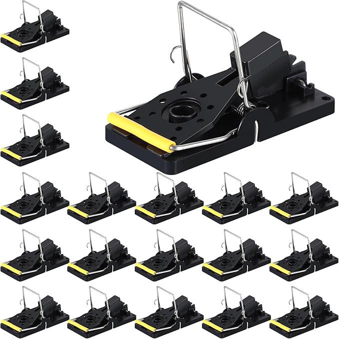 Qualirey 18 Pcs Plastic Mouse Rat Traps House Indoor Quick Effective Safe for Warehouse Garden Kitchen 3.86 x 1.81 x 2.17 Inch (Black,Yellow)