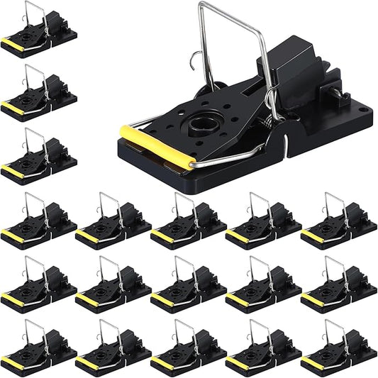 Qualirey 18 Pcs Plastic Mouse Rat Traps House Indoor Quick Effective Safe for Warehouse Garden Kitchen 3.86 x 1.81 x 2.17 Inch (Black,Yellow)