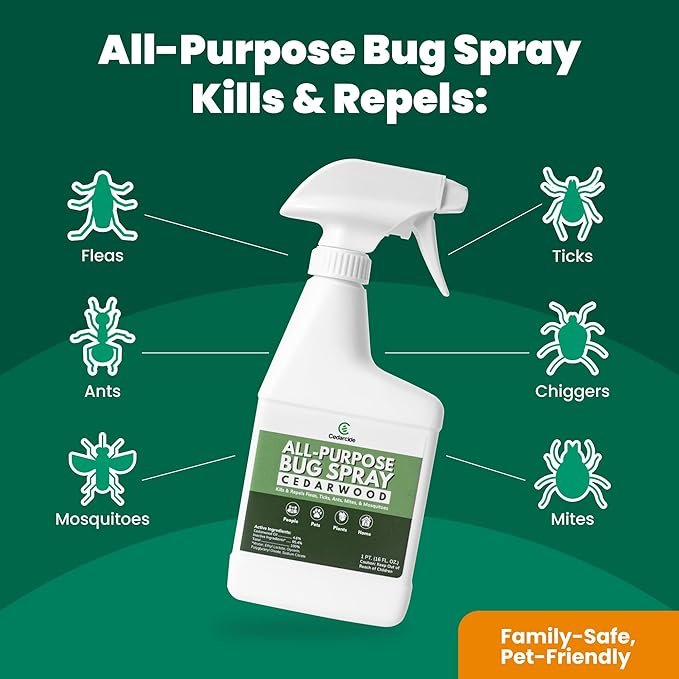 Cedarcide All-Purpose Bug Spray | Kill and Control Mosquitos, Fleas, Ticks, Ants | Made with Natural Essential Oils | Use on People, Pets & Kids (Cedarwood, Pint (16 Oz.))