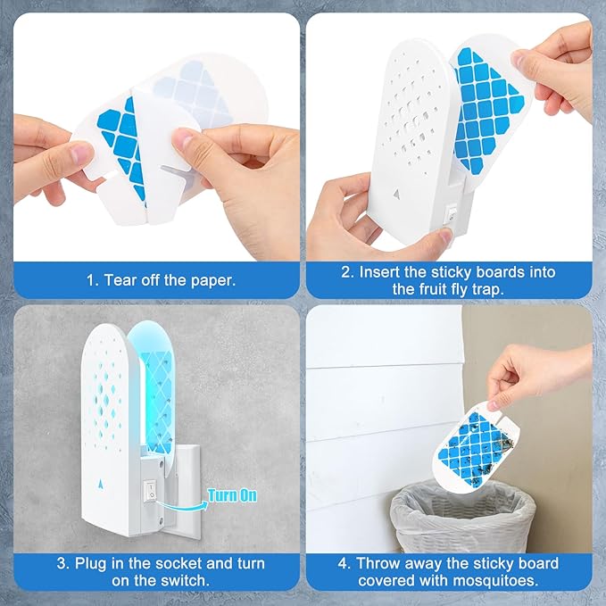 Indoor Fly Trap Plug-in, Extra UV Tube + 5 Refills Indoor Bug Zapper for Gnat, Mosquitoes, Moth, Flying Insect Trap with 365nm UV Light & Safety Switch, Child & Pet Safe Bedroom, Kitchen, Plantings