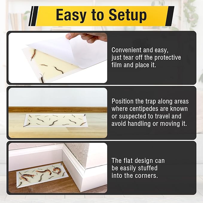 Qualirey Centipede Extra Large Glue Traps 20Pcs(Tear Into 40Pcs),11’’ x 5.3’’ Centipede Glue Boards Indoor Outdoor, Adhesive Insect Catcher for Home, Sticky & Non Toxic Traps for Home, Garage & Shed