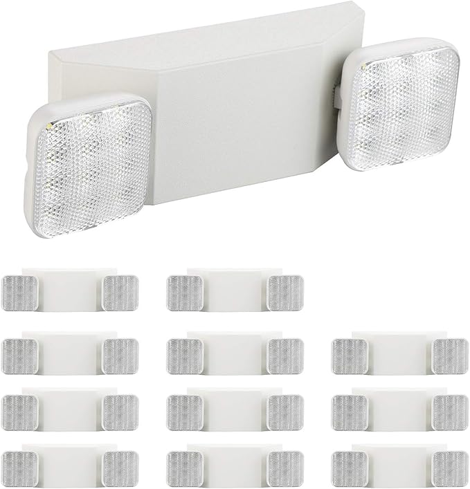 SPECTSUN 12 Pack LED Emergency Lighting Fixture with 2 LED Heads and Hardwired Adjustable White Color Commercial Emergency Lights with Battery Backup for Power Failure