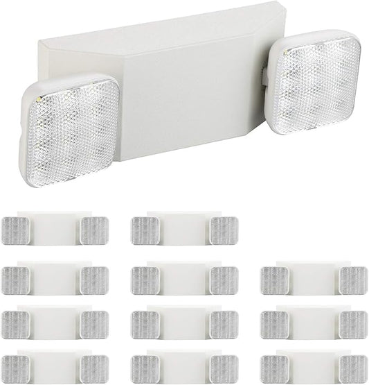 SPECTSUN 12 Pack LED Emergency Lighting Fixture with 2 LED Heads and Hardwired Adjustable White Color Commercial Emergency Lights with Battery Backup for Power Failure