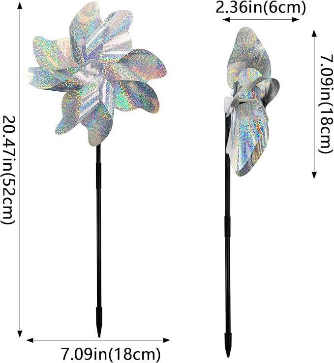 Reflective Bird Repellent Pinwheels, 7.1 inches in Diameter,Silver dot 8-Blade Reflective Windmill, Outdoor Bird Deterrent, High Reflective Effect, for Yard, Balcony, Garden, Scare Birds.