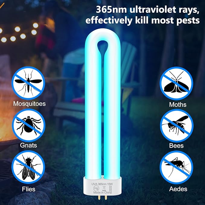 Replacement Bulb for X3,T6, T8, T9 K15 Bug Zapper Outdoor,15W,4-Pin Single U-Shaped Twin Tube Bulb