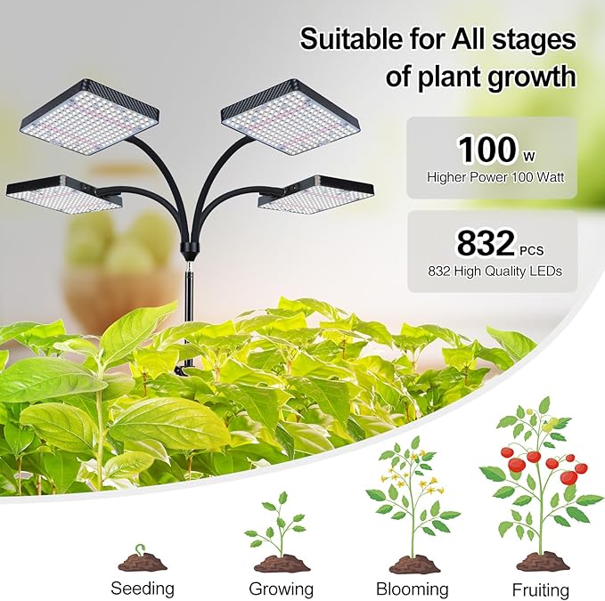 Grow Light with Stand, Orchbloom Grow Lights for Indoor Plants 100W, Natural Sunlight Full Spectrum Plant Growing Lamps for Houseplants & Bonsai Tree, 4/8/12 Hr Timer Plant Light Auto On/Off Everyday