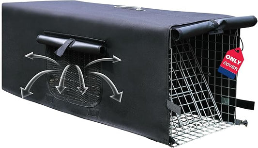 Live Animal Trap Cage Cover with Window, Large Feral Cat Trap Covers for 1-Door Humane Animal Rescue Cage 32" x 10" x 12" - (Black)